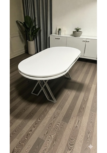Msy Home Beyaz Krom Detaylı Lake Panel 90 170 Cm Oval Masa Beyaz
