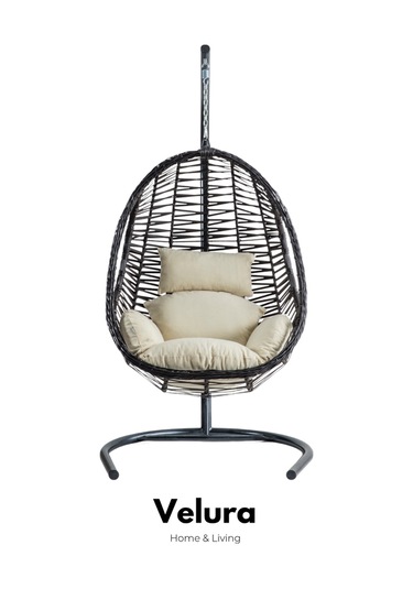 Cosmo Bahçe Salıncağı - Kahve Rattan Krem Minder Kahverengi