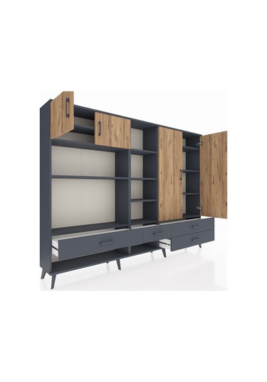 Arges Dolap 12 Raflı 4 Çekmeceli 4 Kapaklı 220x30x163 Antrasit-ça Antrasit-çam/antrasit