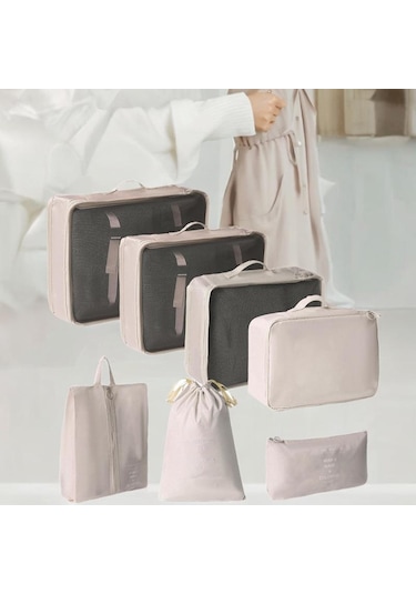 Homyl 7 Parça Ambalaj Küpleri Organizatörler İpli Çanta Bej