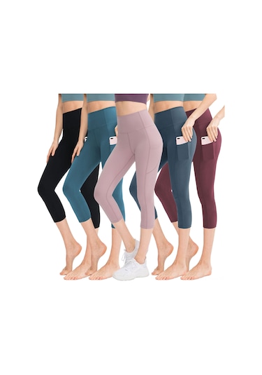 Kosona Kadın Yüksek Bel Gönlük Giyilebilir Spor Taytları - Soluk, Hızlı Kuruyan, Deri Kabartıcı, Cep Desenli Mavi 4/s 02338 Koyu Mavi