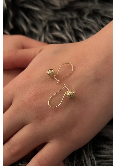 Fiyonk Kuyumculuk 14 Ayar Altın Işıltılı Top Sallantılı Küpe