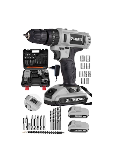 Steiner 56 V 5 Ah Çift Akülü Bakır Sargılı Darbeli Vidalama Matkap + 24 Parça Set Gri