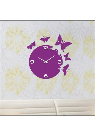 Mor Kelebekler Duvar Saati Mor
