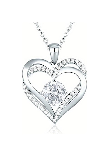 Çift Kalpli Bayan Kolye Gümüş