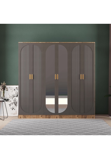 Soho 6 Kapaklı Eko Bazalı Gardırop - Mdf Kapak Antrasit