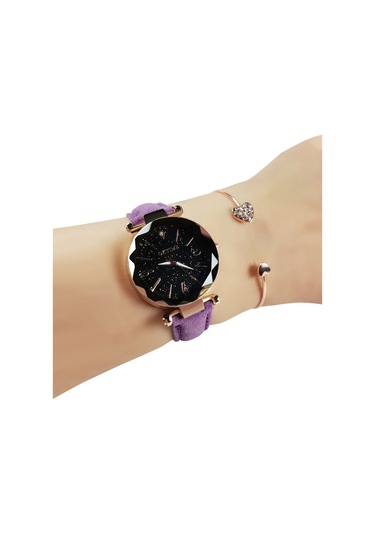 Kadın Saat Seti Bilezik Moda Aydınlık Eller Dişli Hareket Retro Kuvars Kol Saati Mor Diğer