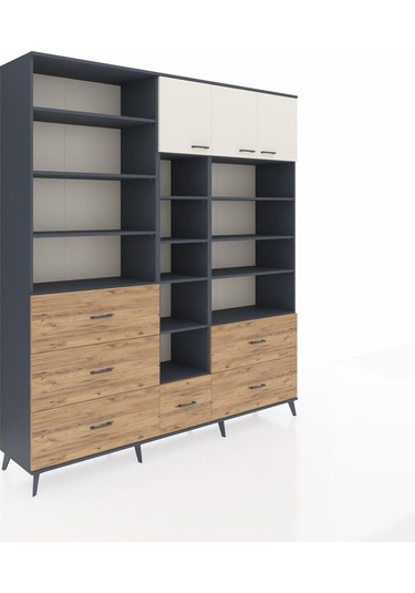 Hyperion Dolap 17 Raflı 6 Çekmeceli 3 Kapaklı 220x44x243 Antrasit-aytaşı/çam Aytası/atlas Çam