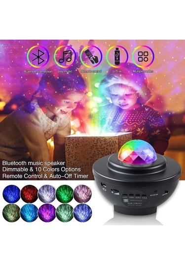 Siyah Yıldızlı Gökyüzü Projektör Müzik Yıldızlı Su Dalgası Led Lamba Yatak Odası Için Bluetooth Ses Aktif Yıldız Gece Lambası Siyah