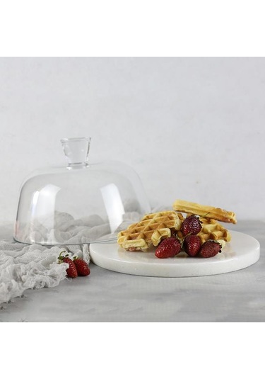 Akayev Mermer 25 CM Beyaz Kalın Cam Fanus