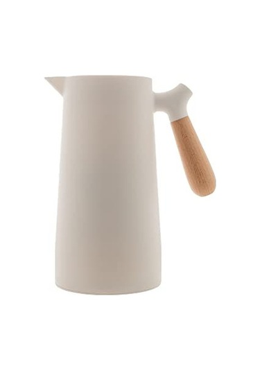 Tenfowee Wolff Çift Katmanlı Vakumlu Termos - Sıcak Ve Soğuk İçecekler İçin Tahta Saplı Sızdırmaz Kahve Termosu, Beyaz, 1l Beyaz