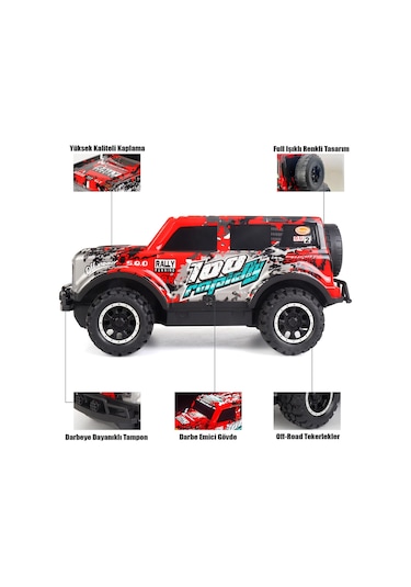 Full Fonksiyon Led Işıklı Gövde 1:24 Off Road Şarjlı Uzaktan Kumandalı Yarış Arabası - Kırmızı