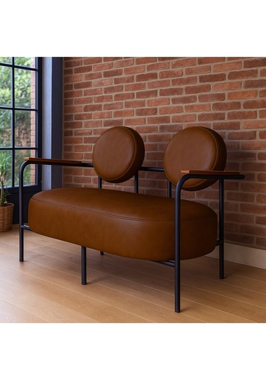 Venüs İkili Koltuk Acı Kahve Modern Tasarım, Deri, Ofis, Kuaför Ve İş Yeri İçin Şık İkili Koltuk Acı Kahve