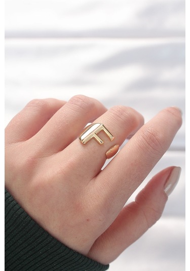 F Harfli Altın Renk Yüzük Ayarlanabilir Çok Renkli