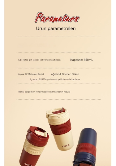 Retro Saman Çift İçecek Seramik Termos Bardak-parşömen