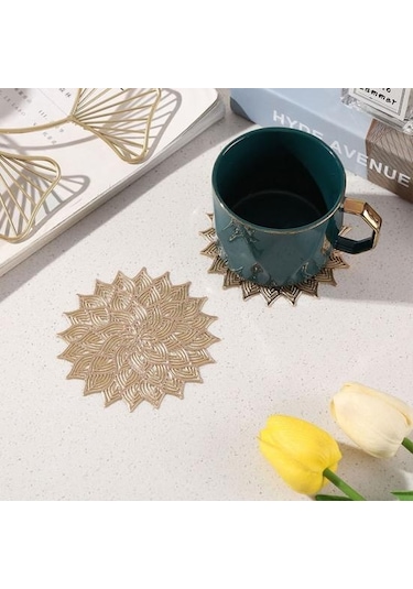 Altın Coaster Temizlemesi Kolay Yemek Masası Koruyucu Ped Isıya Dayanıklı Çiçek Şekli Fincan Mat Ev Mutfak İçin Altın