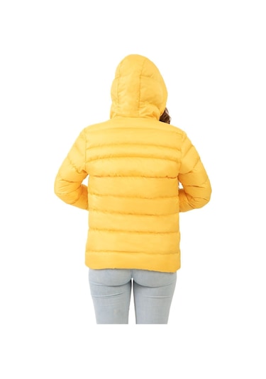 Freemen Kadın Sarı Kapüşonlu Polarlı Kürklü Su Geçirmez Rüzgara Dayanıklı Şişme Mont Sarı