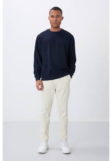 Tommy Life İndigo Pamuk Yumuşak Dokulu Standart Fit Basic Erkek Sweatshirt - 88363 Indıgo