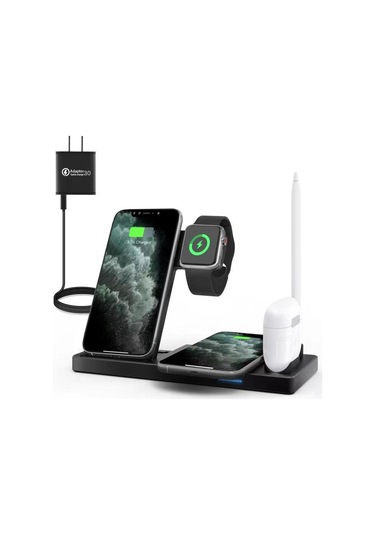 Yeni Özel Model Dört-in-bir Kablosuz Şarj Cihazı, Apple Cep Telefonları, Saatler, Kulaklıklar İçin Dikey Kablosuz Şarj Standına Uygundur.