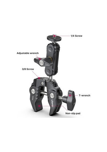 Reedark Çok Fonksiyonlu 360 Dönebilir Alüminyum Kelepçe 1/4 Ve 3/8 İnç Vida 1.5kg Yük Kapasiteli