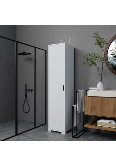 Duru 40 Cm Mat Beyaz 5 Raflı Kiler Tek Kapılı Banyo Ve Elbise Dolabı - Gardırop Beyaz