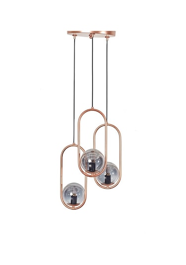 Luzarana Zenga 3 Lü Bakır Metal Gövde Füme Camlı Tasarım Lüx Avize Çok Renkli