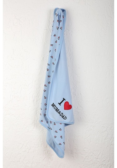 %100 Pamuklu Yenidoğan Çift Katlı Penye Bebek Battaniyesi Sb 514 Mavi Mavi