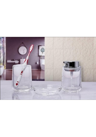 Primanova Vetro 3 Lü Banyo Seti Şeffaf