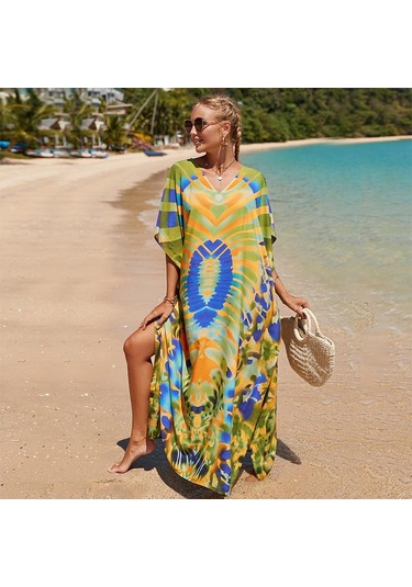 Edolynsa Kadınlar Zarif Kaftan Elbiseler Uzun Artı Boyutu Mayo Cover Up Resort Giyim Plaj Mayo Coverups Gevşek Loungewearq1464 Çok Renkli