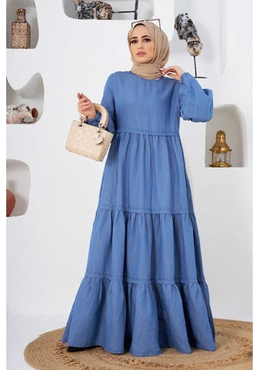 Neways 6510 - Fırfırlı Büzgülü Elbise Mavi