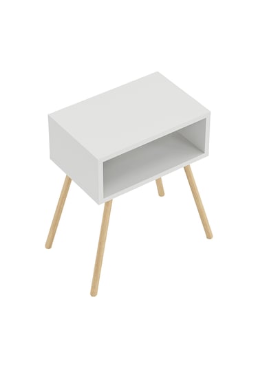 Ahşap Ayaklı Raflı Komodin Beyaz