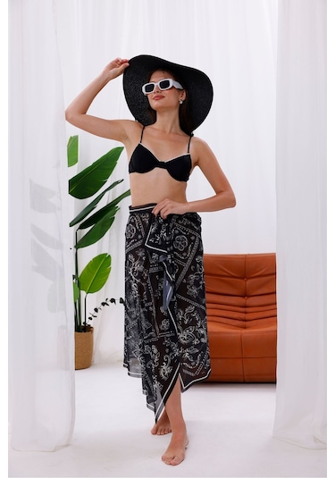 Tarzını Seç İç Gösterir Transparan Pareo - Bandana Çiçeği Model 150x95 Cm Çok Renkli