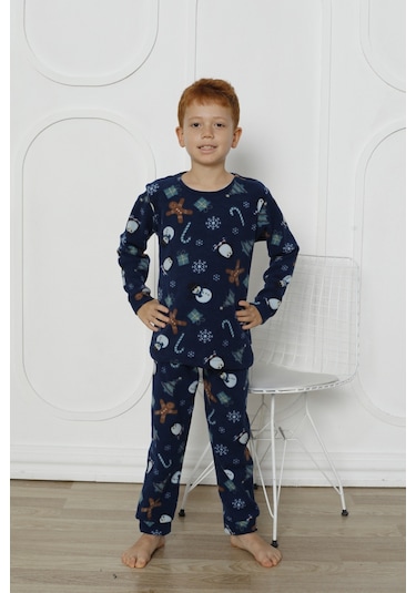 Fames Pijama Kışlık Çocuk Polar Pijama Takım Lacivert