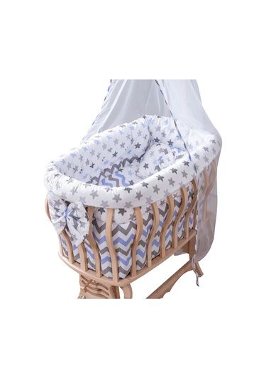 Setaymobilya Doğal Ağaç Beşik, Kristal Çizgili Sepet Beşik +Uyku Seti+Cibinlik