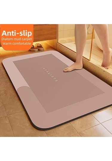 Elmpaly 1 Adet Kaymaz Diatomite Banyo Paspası - Hızlı Kuruyan Yumuşak Gri Pembe 50x80 Cm Gri Pembe