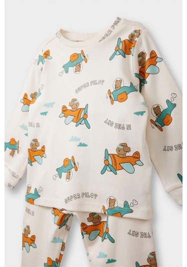 Defacto Erkek Bebek 4lü Pijama Takımı Araç Baskılı Uzun Kollu Üst Uzun Alt F0552a525aube526 Mavi