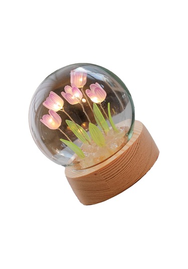 Shineyee Purple Tulip Mini Led Night Light - Dıy Wooden Glass Flower Shape, Soft Lighting, Bedroom Decoration, Creative Gift Set With Built-in Battery Mor