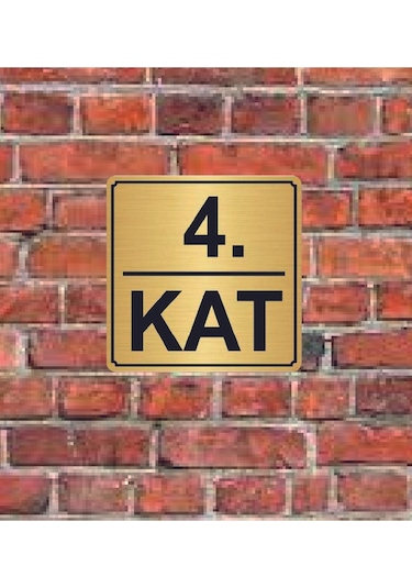 4. Kat Yazılı Metal Yönlendirme Levhası 15x15 Cm Altın