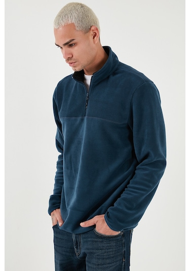 Buratti Regular Fit Anti-Pilling Tüylenme Yapmayan Dik Yaka Kalın Kışlık Şardonlu Erkek Polar 5896700 Indigo