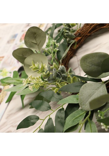 Suntek Yeşil Okaliptüs Çelengi Dalları Dekorlu Büyük 50cm