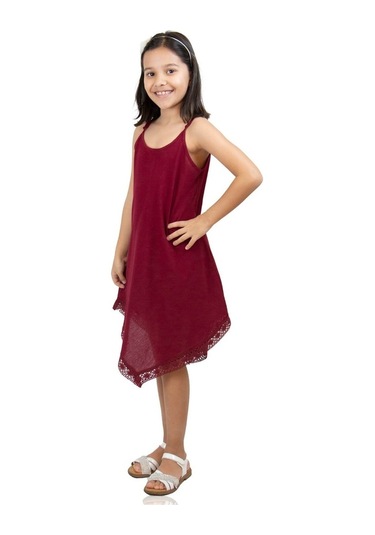 Çağla Şile Bezi Kız Çocuk Elbise Bordo Brd