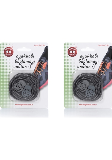 Magic Locks Yuvarlak Akıllı Ayakkabı Bağcık 2'li Set Gri-Gri
