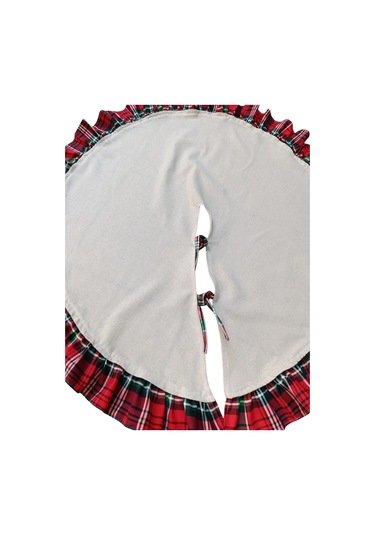 Yılbaşı Çam Ağacı Örtüsü Buldan Keten Ekose Fırfırlı Büyük Boy 90