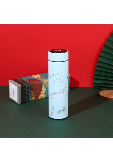 Gökyüzü Kapaklı Çift Katmanlı Ekran Çin Tarzı Kahve Tumbler Su Şişesi Termos Termos Bardak