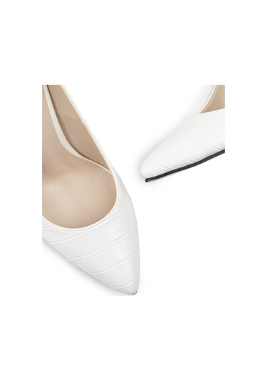 Deery Beyaz Kroko Kadın Stiletto Beyaz