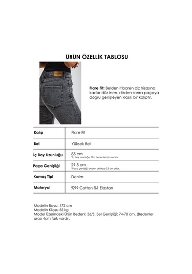 it's basic Kadın Füme 4s6-14 Mid Rise Flare Fit Esnek Kumaş Denim Jean