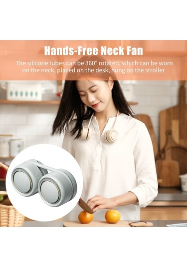 Fortunelane Beyaz Dq210 Şarj Edilebilir Boyun Fanı: 360 Döner, 3 Hızlı, Yaprakssız, İki Başlı, Ev-ofis Kullanımı