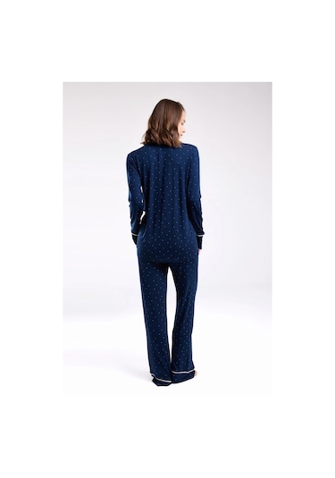 Pierre Cardin Kadın Lacivert Gömlek Pijama Takım Lacivert