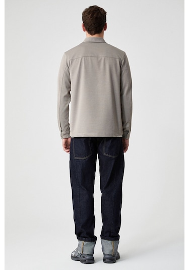 GRIMELANGE Jakarı Erkek Regular Fit Standart Kesim Klasik Yaka Desenli Çıtçıtlı Vizon Gömlek Vizon