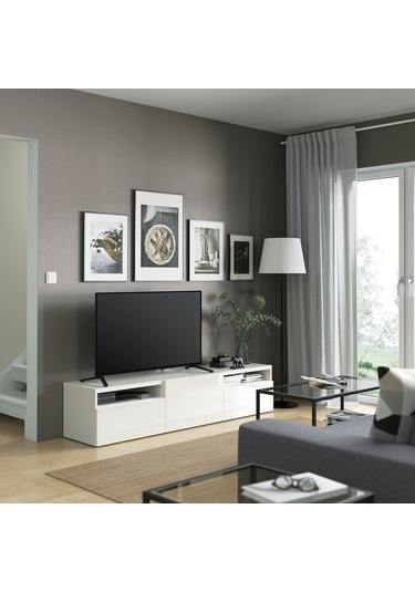 Tv Sehpası, Parlak Cila-beyaz, 180x42x39 Cm, Selsvıken, Fren Raylı Beyaz Tv Sehpası, Parlak Cila-beyaz, 180x42x39 Cm, Selsvıken, Fren Raylı Beyaz